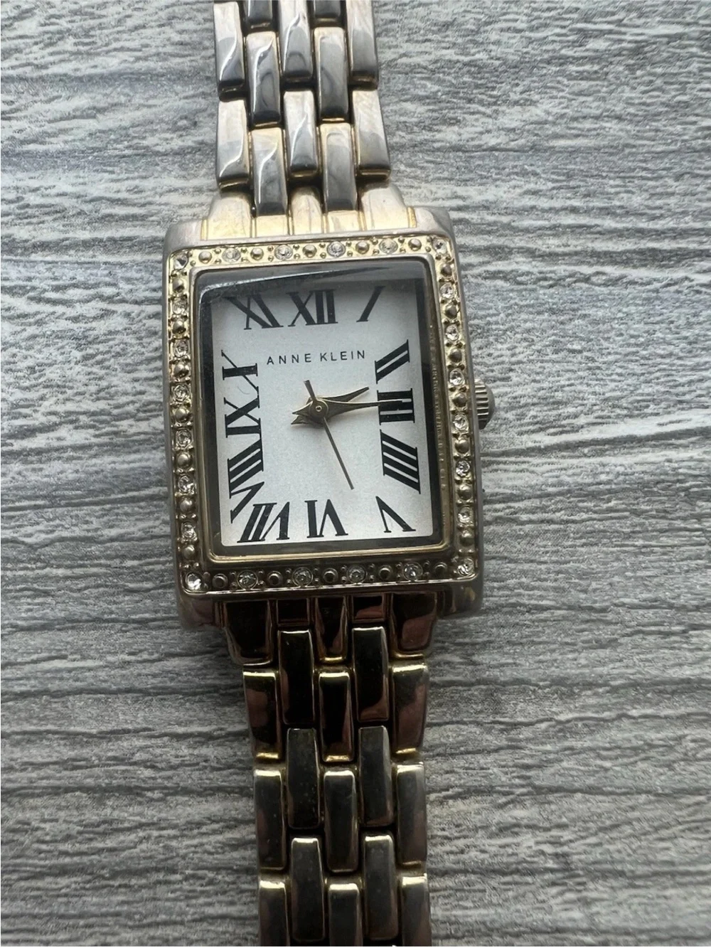 Anne Klein Two-Tone Rectangular Bracelet Watch with Crystal Bezel